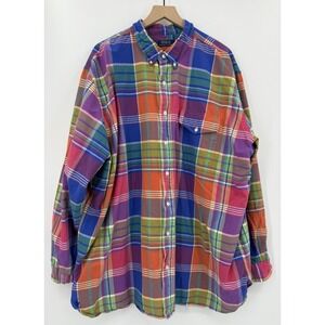 Ralph Lauren Shirt Mens 3XB BIG Pink Blue Plaid Pony Logo Cotton Long Sleeve